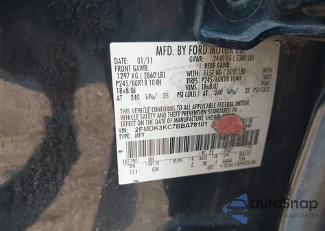 2011 Ford Edge Limited z USA, uszkodzony, nr VIN 2FMDK3KC7BBA78101